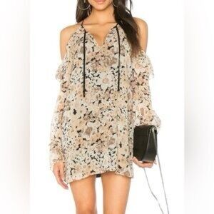 Joie Dress Womens M Beige Floral Sheer Tie Neck Ruffle Long Sleeve